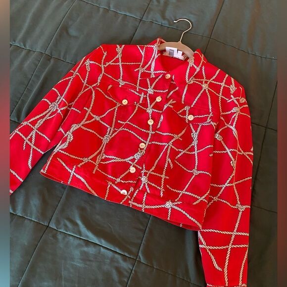 Vintage Red Patterned Women's Long Sleeve Button Up Blouse Size 8P - Picture 3 of 6